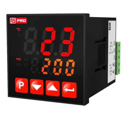 RS PRO Panel Mount PID Temperature Controller, 48 x 48mm 2 Input, 3 Output Relay, SSR, 100 → 240 V Supply [0]; 222-8114