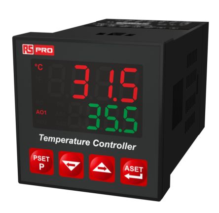 RS PRO Panel Mount PID Temperature Controller, 48 x 48mm 2 Input, 3 Output Relay, SSR, 100 → 240 V Supply [0]; 222-8141