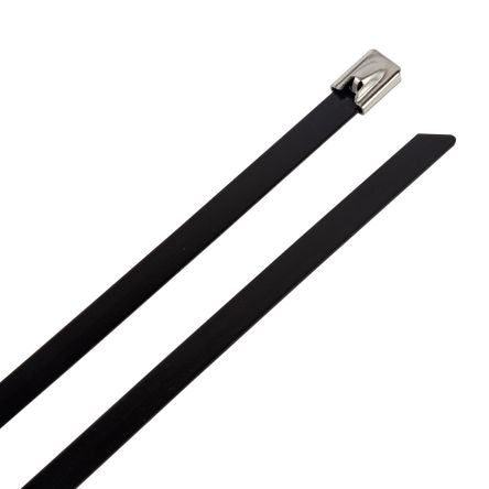RS PRO Cable Tie, 350mm x 8 mm, Black 316 Stainless Steel, Pk-100 [0]; 224-2243
