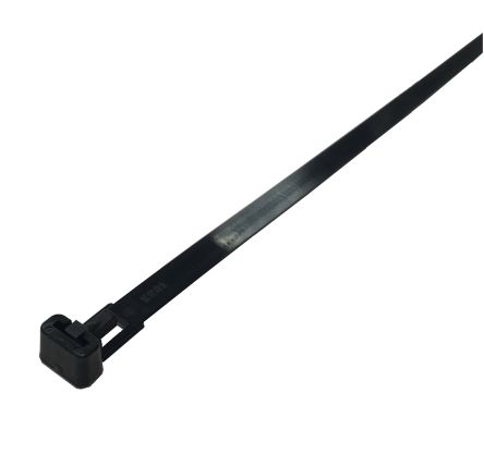 RS PRO Cable Tie, Releasable, 200mm x 7.6 mm, Black Nylon, Pk-100 [0]; 224-3180