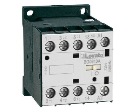 Lovato Contactor, 110 V ac Coil, 3-Pole, 9 A, 5 kW, 1NC [11BG0901A110]; 224-7321