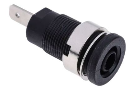 RS PRO Black Female Banana Socket, 4 mm Connector, Tab Termination, 24A, 1000V, Nickel, Tin Plating [0]; 224-7423