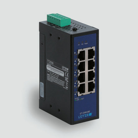 F Lutze Ltd DIN Rail Mount Industrial Ethernet Switch, 8 RJ45 Ports, 10/100Mbit/s Transmission, 12 → 48V dc [772006]; 224-9631