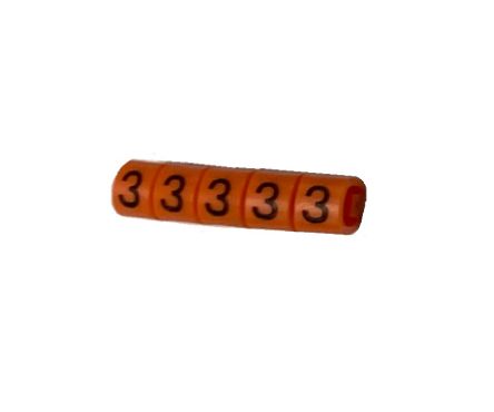RS PRO Slide On Cable Marker, Black on Orange, Pre-printed "3", 3 → 4.2mm Cable [0]; 225-2161