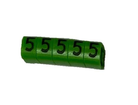 RS PRO Slide On Cable Marker, Black on Green, Pre-printed "5", 3 → 4.2mm Cable [0]; 225-2163