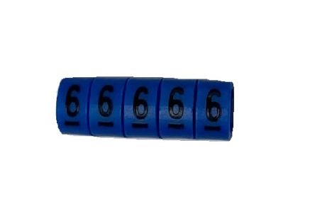 RS PRO Slide On Cable Marker, Black on Blue, Pre-printed "6", 3 → 4.2mm Cable [0]; 225-2164