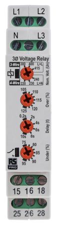 RS PRO Phase, Voltage Monitoring Relay, 3 Phase, DPDT, DIN Rail [0]; 225-7387