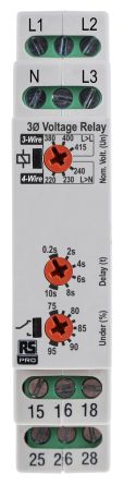 RS PRO Phase, Voltage Monitoring Relay, 3 Phase, DPDT, 243 → 540 V, DIN Rail, Surface Mount [0]; 225-7388