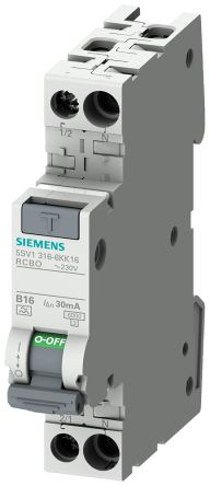 Siemens RCBO, 16A Current Rating, 2P Poles, 300mA Trip Sensitivity, Sentron Range [5SV1616-7KK16]; 225-8834