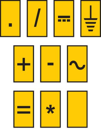 HellermannTyton WIC0 Cable Markers, Yellow, Pre-printed "-, *, /, +, =, ·, AC, Blank, DC, Earth", 2 → 2.8mm [561-00004 WIC0-SIGN-PA66-YE]; 225-9834