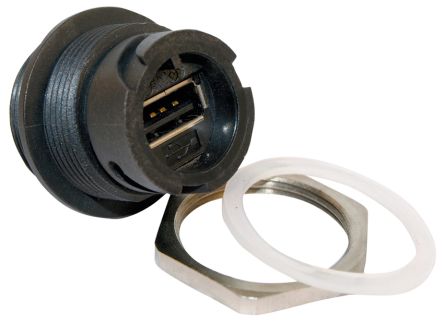 CONEC Straight, Panel Mount, Socket to Socket- Single Port Type A 2.0 IP67 USB Adaptor [17-200001]; 228-1202