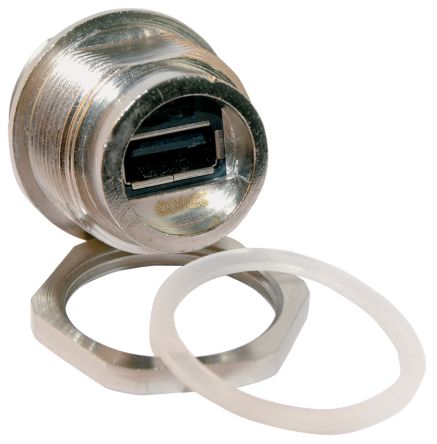CONEC Straight, Panel Mount, Socket to Socket- Single Port Type A 2.0 IP67 USB Adaptor [17-200321]; 228-1210