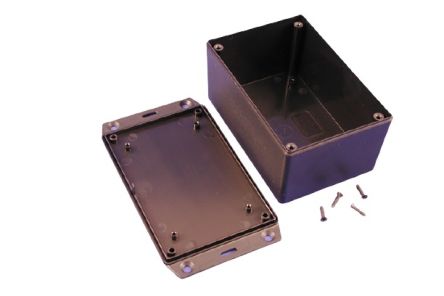 Hammond 1591 Series ABS General Purpose Enclosure, IP54, Flanged, 122 x 56 x 81mm [1591XXTSFLBK]; 228-7349