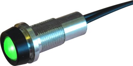 Oxley STRLH10 Series Green Indicator, 230V dc, 10mm Mounting Hole Size, Lead Wires Termination, IP68 [STR/LH10/230/FL30/GN]; 228-7946
