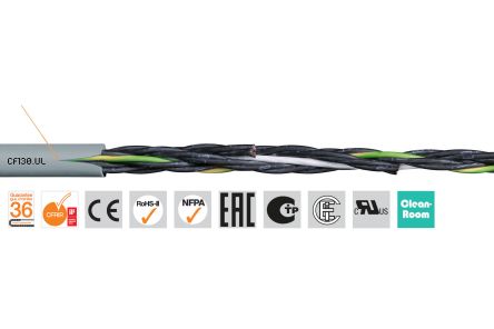 Igus chainflex CF130.UL Control Cable, 12 Cores, 0.75 mm², Unscreened, 100m, Grey PVC Sheath, 18 AWG [CF130.07.12.UL (100m)]; 228-8784