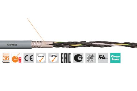 Igus chainflex CF140.UL Control Cable, 4 Cores, 2.5 mm², Screened, 100m, Grey PVC Sheath, 13 AWG [CF140.25.04.UL (100m)]; 228-8794