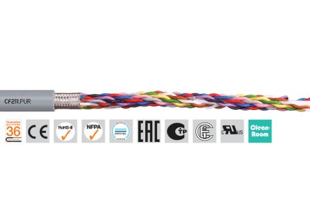 Igus chainflex CF211.PUR Data Cable, 6 Cores, 0.25 mm², Screened, 100m, Grey PUR Sheath, 23 AWG [CF211.PUR.02.03.02 (100m)]; 228-8800