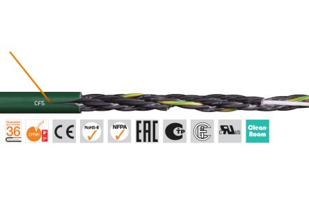 Igus chainflex CF5 Control Cable, 4 Cores, 1.5 mm², Unscreened, 100m, Green PVC Sheath, 15 AWG [CF5.15.04 (100m)]; 228-8816