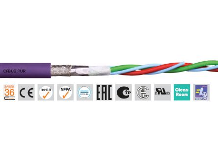 Igus chainflex CFBUS.PUR Bus Cable, 8 Cores, 0.15 mm², Screened, 100m, Purple PUR Sheath, 25 AWG [CFBUS.PUR.045 (100m)]; 228-8827