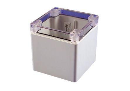 Hammond 1554 Series Polycarbonate Enclosure, IP68, Clear Lid, 3.5 x 3.5 x 3.5in [1554EE2GYCL]; 229-1024