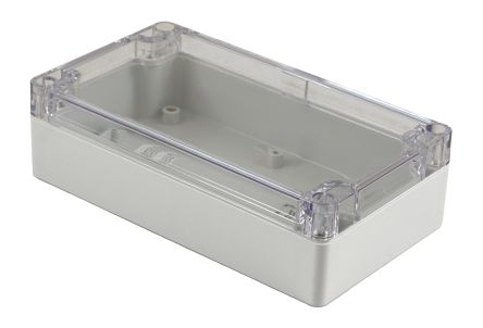 Hammond 1554 Series Polycarbonate Enclosure, IP68, Clear Lid, 6.3 x 3.5 x 1.8in [1554JL2GYCL]; 229-1039