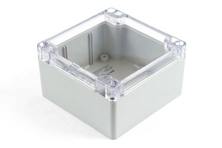 Hammond 1554 Series Polycarbonate Enclosure, IP68, Clear Lid, 4.13 x 4.13 x 2.36in [1554L2GYCL]; 229-1045