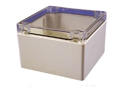 Hammond 1554 Series Polycarbonate Enclosure, IP68, Clear Lid, 4.7 x 4.7 x 3.15in [1554P2GYCL]; 229-1064