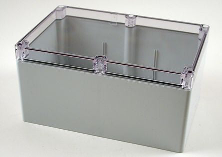 Hammond 1554 Series Polycarbonate Enclosure, IP68, Clear Lid, 9.4 x 6.3 x 4.7in [1554VB2GYCL]; 229-1100