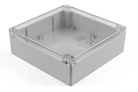 Hammond 1554 Series Polycarbonate Enclosure, IP68, Clear Lid, 7.1 x 7.1 x 2.36in [1554W2GYCL]; 229-1102