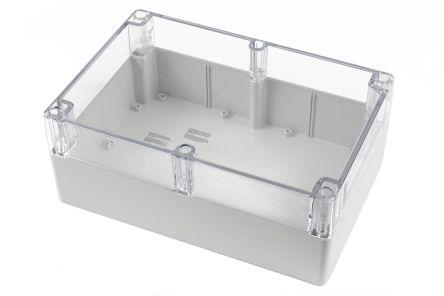 Hammond 1554 Series Light Grey Polycarbonate Enclosure, IP68, Clear Lid, 300 x 200 x 120mm [1554XA2GYCL]; 229-1114