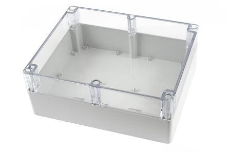 Hammond 1554 Series Light Grey Polycarbonate Enclosure, IP68, Clear Lid, 300 x 240 x 120mm [1554YA2GYCL]; 229-1121
