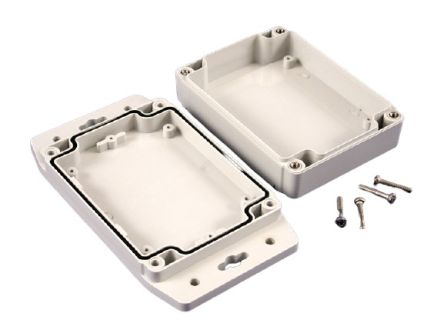 Hammond 1555F Series Polycarbonate Enclosure, IP68, Flanged, 4.7 x 3.6 x 1.47in [1555F2F17GY]; 229-1142