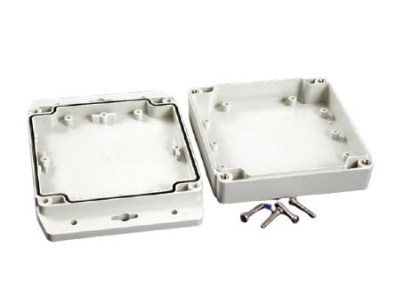 Hammond 1555F Series Polycarbonate Enclosure, IP68, Flanged, 4.7 x 4.7 x 1.47in [1555N2F17GY]; 229-1162