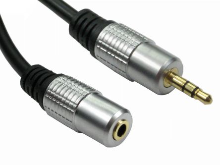RS PRO Male 3.5mm Stereo Jack to Female 3.5mm Stereo Jack Aux Cable, Black, 5m [0]; 229-9929
