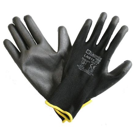 Liscombe Black Polyamide Work Gloves, Size 6, Polyurethane Coating [LN614-06]; 230-0581