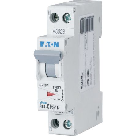 Eaton xPole MCB, 1+N, 16A Curve C, 230V AC, 4.5 kA Breaking Capacity [264746 PLG4-C16/1N]; 230-1076