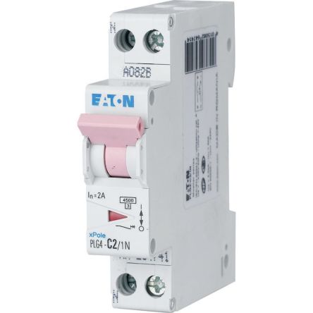 Eaton xPole MCB, 1+N, 2A Curve C, 230V AC, 4.5 kA Breaking Capacity [264741 PLG4-C2/1N]; 230-1077