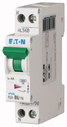 Eaton xPole MCB, 1+N, 6A Curve C, 230V AC, 4.5 kA Breaking Capacity [264743 PLG4-C6/1N]; 230-1084