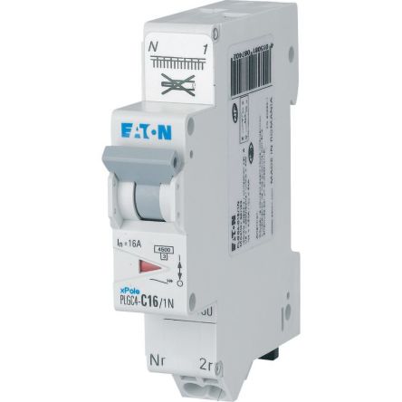 Eaton MCB, 1+N, 16A Curve C [109130 PLGC4-C16/1N]; 230-1104
