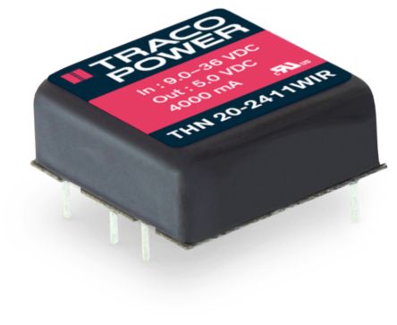 TRACOPOWER THN 20WIR DC-DC Converter, ±12V dc/, 9 → 36 V dc Input, 20W, Through Hole [THN 20-2422WIR]; 230-4710