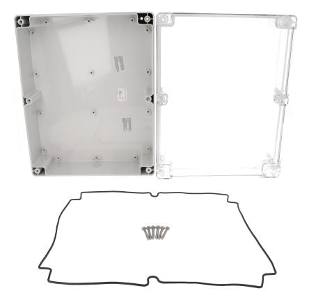 Hammond 1554 Series Polycarbonate Enclosure, IP68, 11.81 x 9.45 x 3.74in [1554Y2GYCL]; 230-6491