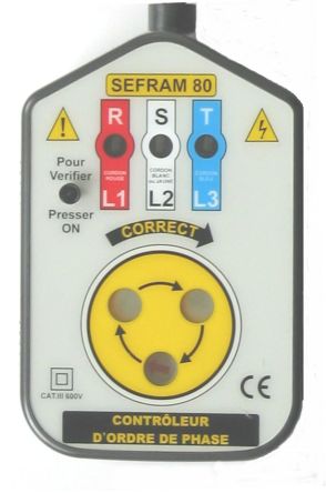 Sefram SEFRAM80 Phase Rotation Tester, CAT III 600V, 60Hz Max, 600V ac Max [SEFRAM80]; 230-7469