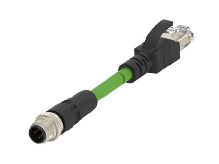 TE ConnectivityTCD1474, 2m Cat5e, Green M12 to Male RJ45 Male Shielded, Terminated PUR Sheath [TCD14745101-020]; 230-7991