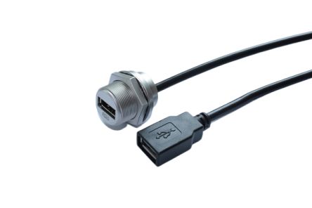 RS PRO Straight, Panel Mount, Socket- Single Port Type A 2.0 IP68 Type A USB Connector [0]; 231-7942
