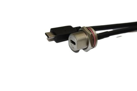 RS PRO Straight, Panel Mount, Socket- Single Port Type C 3.1 IP68 USB C Connector [0]; 231-7948