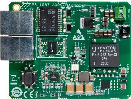 Microchip IEEE802.3at/bt Type 2 PD EVB PD70201, w/isolated low-profile flyback 24V 1.05A Power Module for PD70201ILQ [EV18R03A]; 231-8070