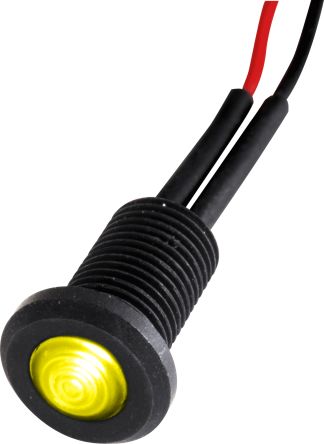 Oxley OXL/CLH/63 Series Yellow Panel LED, 2V dc, 6.35mm Mounting Hole Size, Lead Wires Termination, IP66 [OXL/CLH/63/FL30/H/YW]; 232-1969
