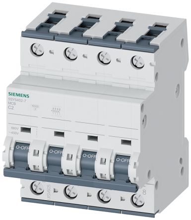 Siemens SENTRON 5SY MCB, 4P, 2A Curve C [5SY5402-7]; 232-2312