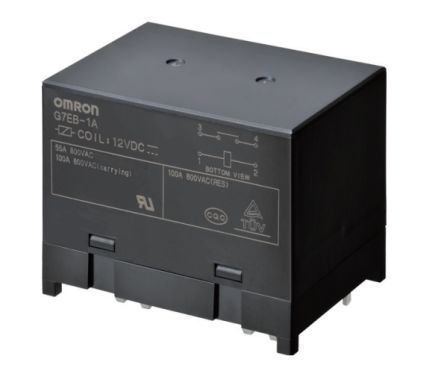 Omron PCB Mount Non-Latching Relay, 12V dc Coil, 100A Switching Current, SPST [G7EB-1A DC12]; 232-6295