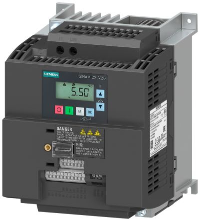 Siemens Inverter Drive, 3 kW, 1, 3 Phase, 240 V, 13.6 A, SINAMICS V20 Series [6SL3210-5BB23-0BV1]; 233-0558